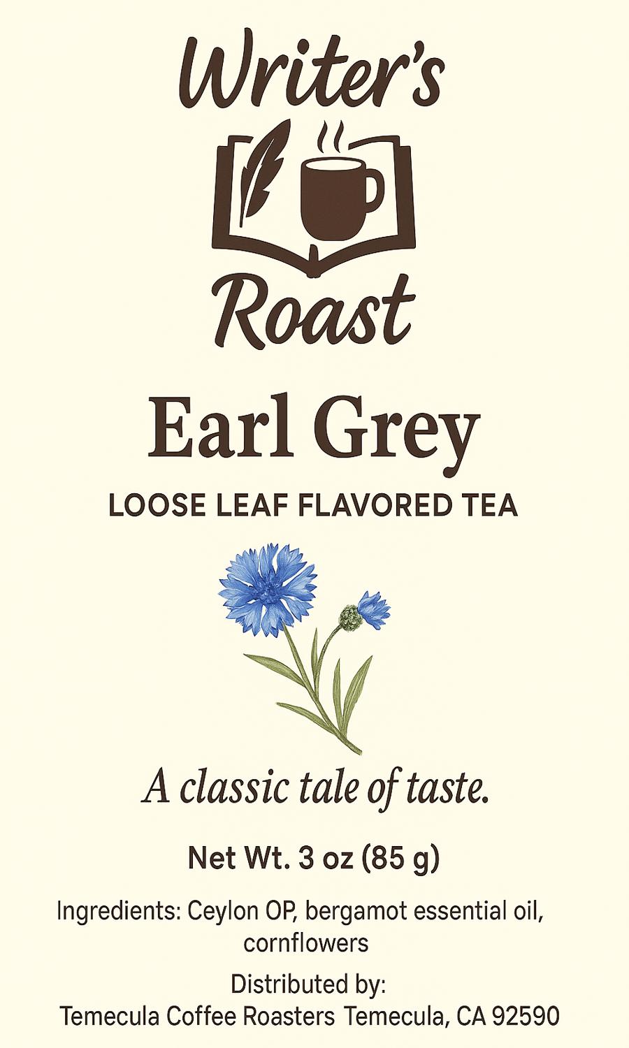 Writer’s Roast Earl Grey Loose Leaf Flavored Tea – Bold Black Tea with Bergamot and Cornflowers